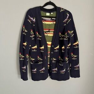 Anthropologie Navy Bird Pattern Cardigan